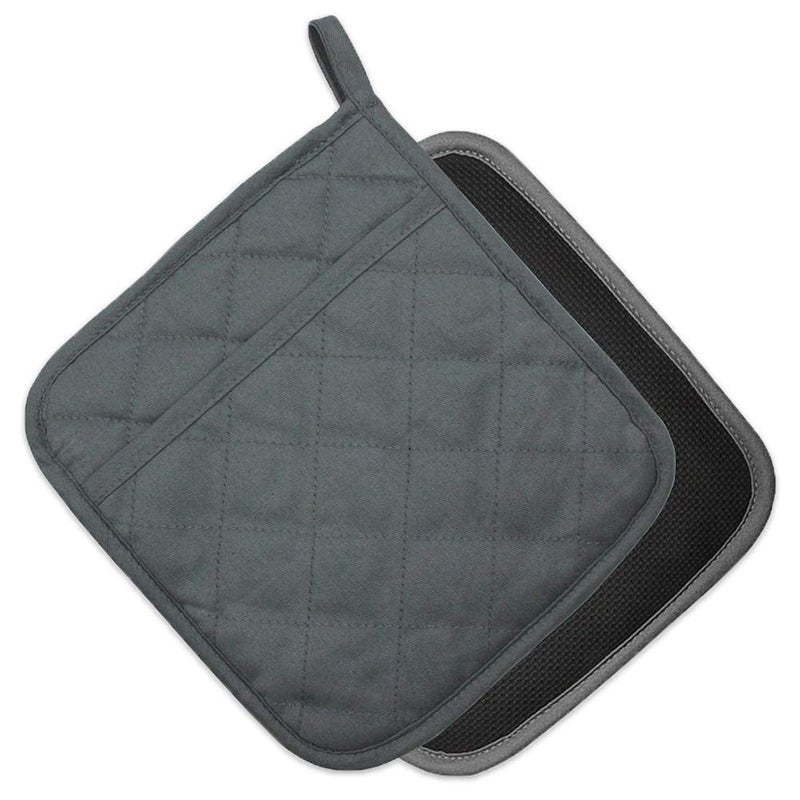 YEKOO 2 PCS Gray Pot Holders Sets for Kitchen Heat Resistant Oven Hot Pads with Pockets Non Slip Soft Grip Potholders for Baking Cooking 8"x8.5" - Image 1